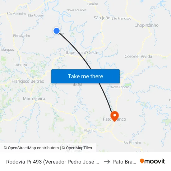 Rodovia Pr 493 (Vereador Pedro José Da Silva) to Pato Branco map