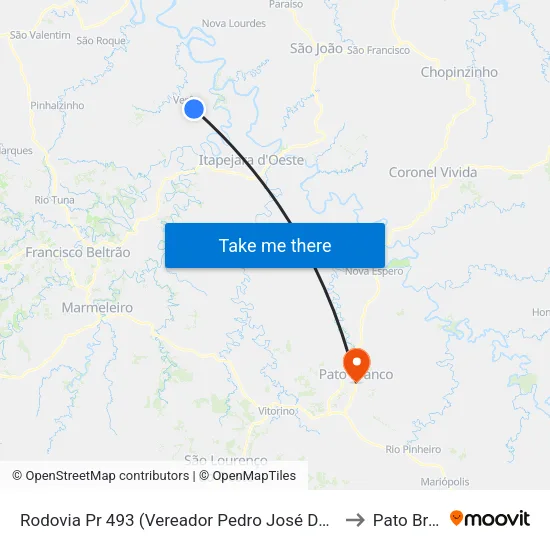 Rodovia Pr 493 (Vereador Pedro José Da Silva) - Palmira to Pato Branco map