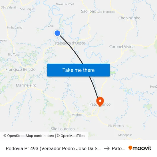 Rodovia Pr 493 (Vereador Pedro José Da Silva) - Gruta Nossa Senhora De Lourdes to Pato Branco map