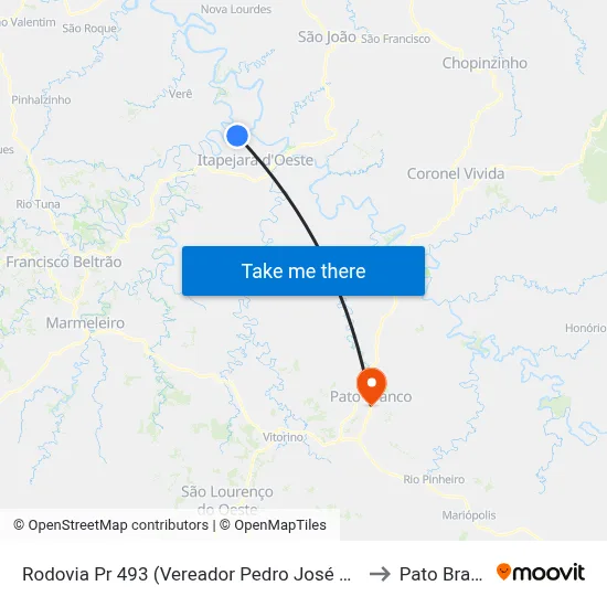 Rodovia Pr 493 (Vereador Pedro José Da Silva) to Pato Branco map