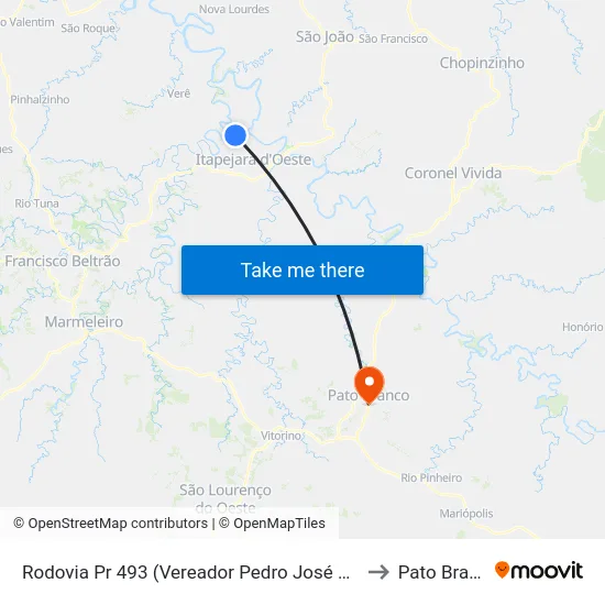 Rodovia Pr 493 (Vereador Pedro José Da Silva) to Pato Branco map