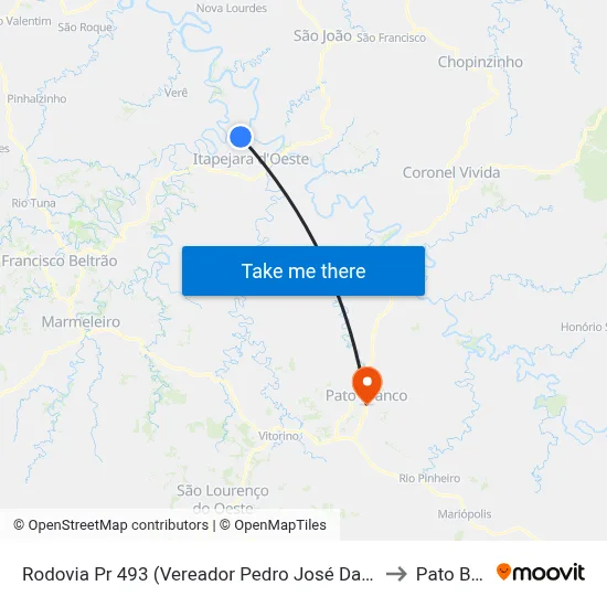 Rodovia Pr 493 (Vereador Pedro José Da Silva) - Palmeirinha to Pato Branco map