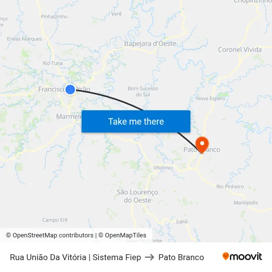 Rua União Da Vitória | Sistema Fiep to Pato Branco map