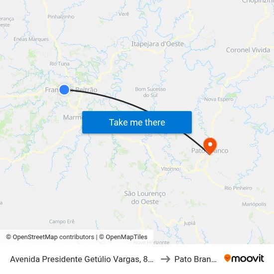 Avenida Presidente Getúlio Vargas, 815 to Pato Branco map