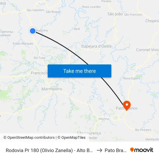 Rodovia Pr 180 (Olivio Zanella) - Alto Bela Vista to Pato Branco map