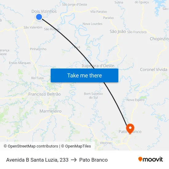 Avenida B Santa Luzia, 233 to Pato Branco map