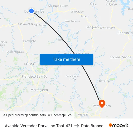 Avenida Vereador Dorvalino Tosi, 421 to Pato Branco map