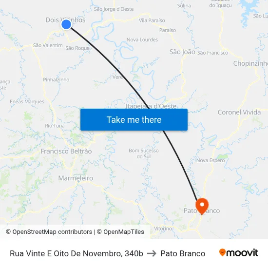 Rua Vinte E Oito De Novembro, 340b to Pato Branco map