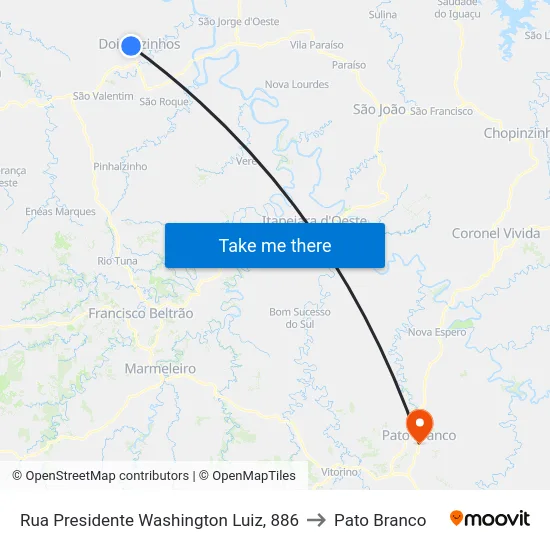 Rua Presidente Washington Luiz, 886 to Pato Branco map