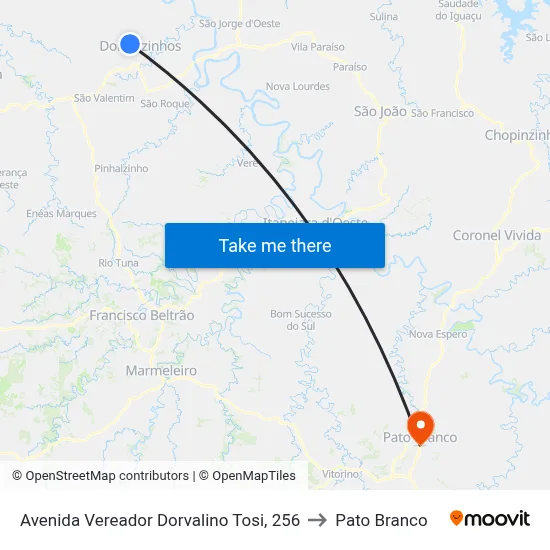 Avenida Vereador Dorvalino Tosi, 256 to Pato Branco map