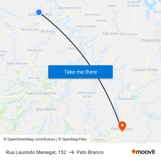 Rua Laurindo Menegat, 152 to Pato Branco map