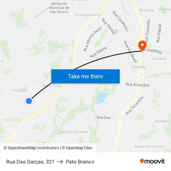 Rua Das Garças, 321 to Pato Branco map