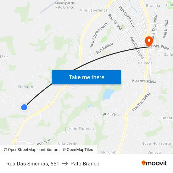 Rua Das Siriemas, 551 to Pato Branco map