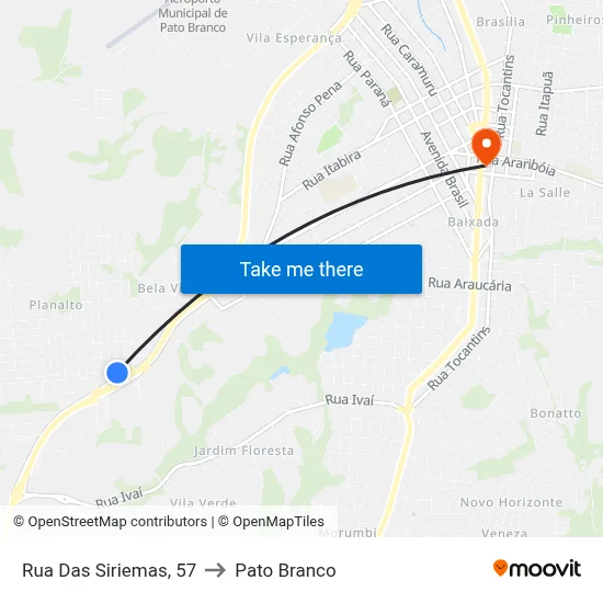 Rua Das Siriemas, 57 to Pato Branco map