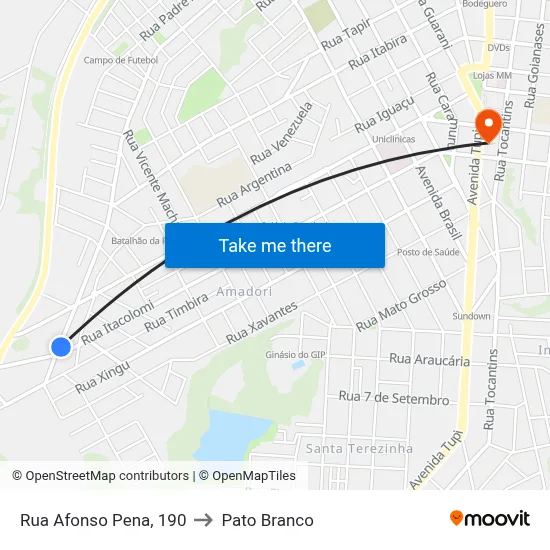 Rua Afonso Pena, 190 to Pato Branco map