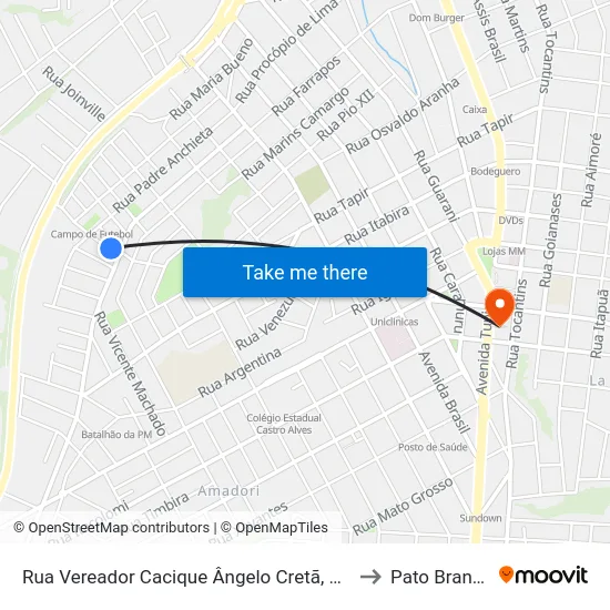 Rua Vereador Cacique Ângelo Cretã, 278 to Pato Branco map