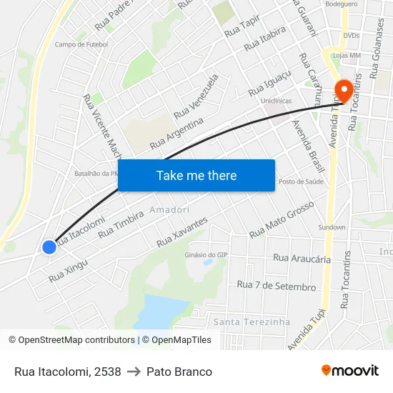 Rua Itacolomi, 2538 to Pato Branco map