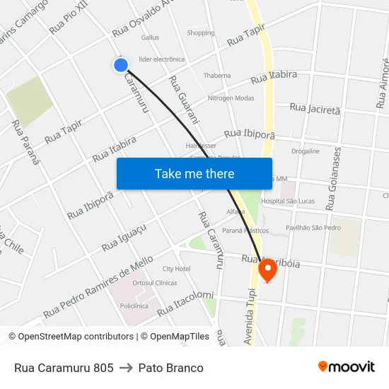 Rua Caramuru 805 to Pato Branco map
