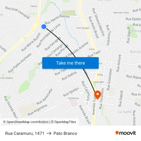 Rua Caramuru, 1471 to Pato Branco map