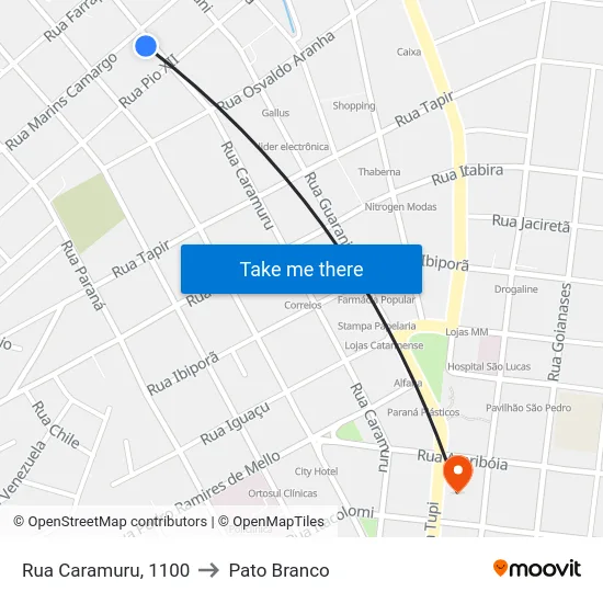 Rua Caramuru, 1100 to Pato Branco map