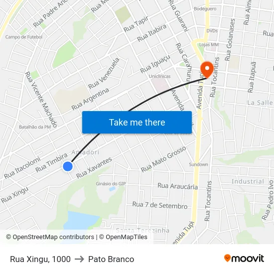 Rua Xingu, 1000 to Pato Branco map