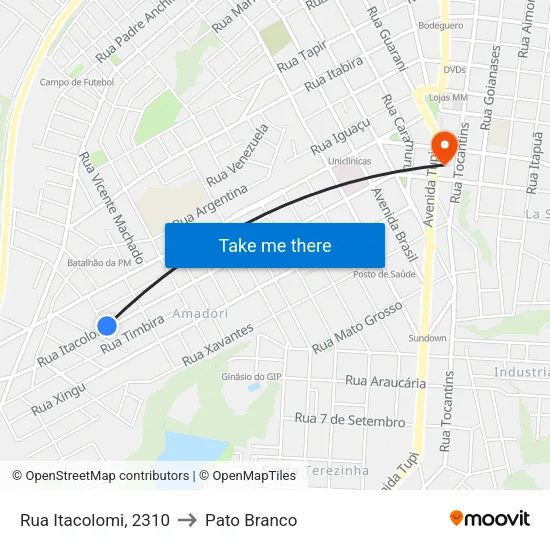 Rua Itacolomi, 2310 to Pato Branco map
