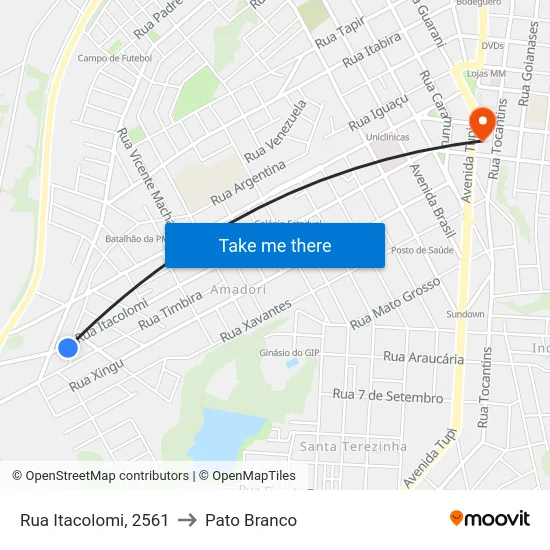 Rua Itacolomi, 2561 to Pato Branco map