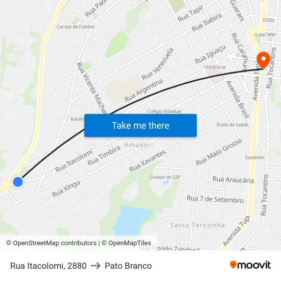 Rua Itacolomi, 2880 to Pato Branco map