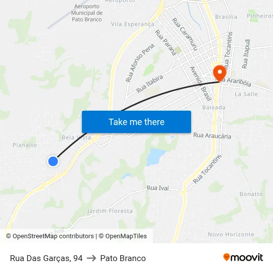 Rua Das Garças, 94 to Pato Branco map