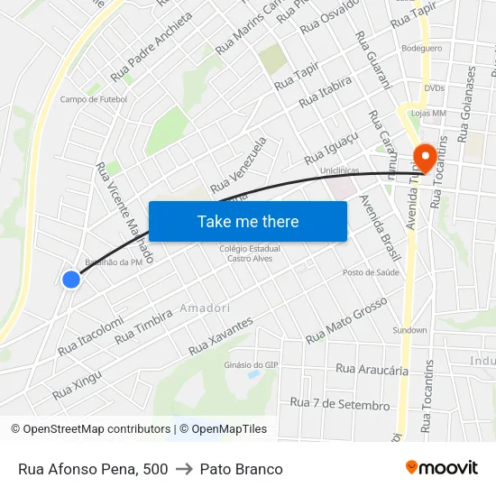 Rua Afonso Pena, 500 to Pato Branco map