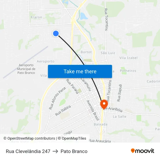 Rua Clevelândia 247 to Pato Branco map