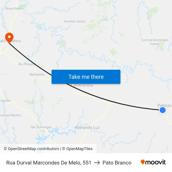 Rua Durval Marcondes De Melo, 551 to Pato Branco map