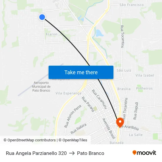 Rua Angela Parzianello 320 to Pato Branco map