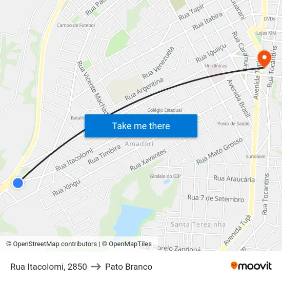 Rua Itacolomi, 2850 to Pato Branco map