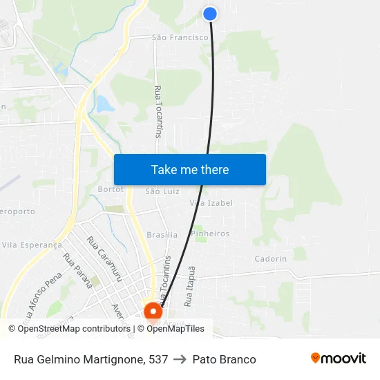 Rua Gelmino Martignone, 537 to Pato Branco map