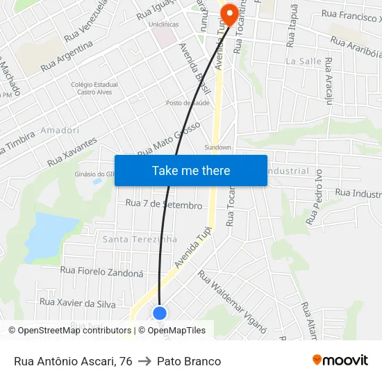 Rua Antônio Ascari, 76 to Pato Branco map