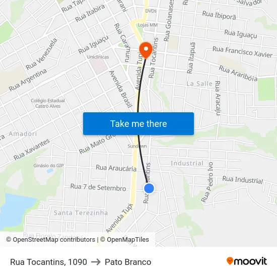 Rua Tocantins, 1090 to Pato Branco map