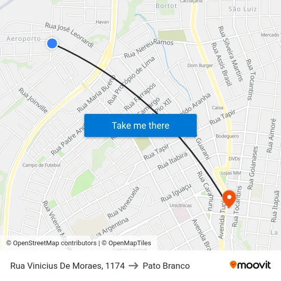 Rua Vinicius De Moraes, 1174 to Pato Branco map