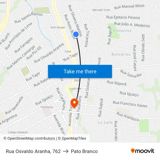 Rua Osvaldo Aranha, 762 to Pato Branco map