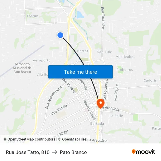 Rua Jose Tatto, 810 to Pato Branco map
