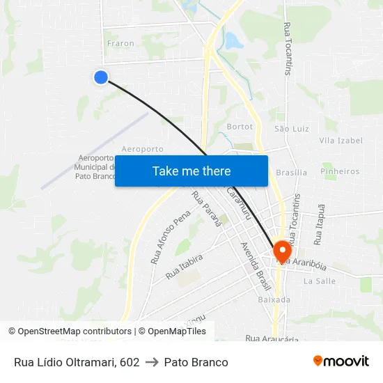 Rua Lídio Oltramari, 602 to Pato Branco map