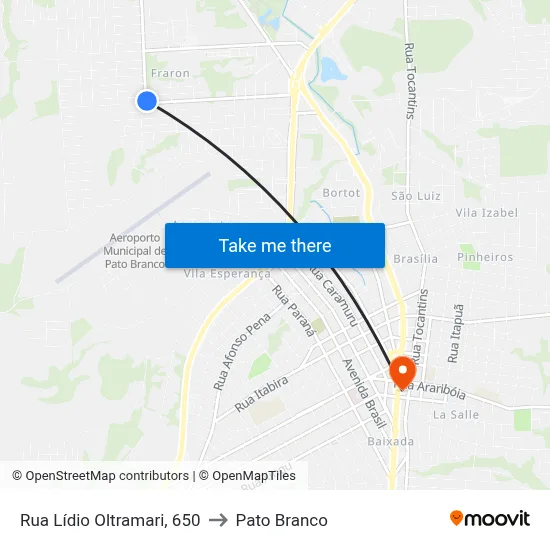 Rua Lídio Oltramari, 650 to Pato Branco map