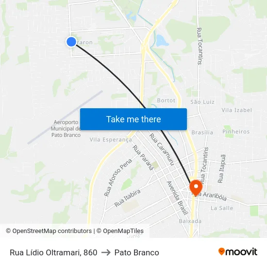 Rua Lídio Oltramari, 860 to Pato Branco map