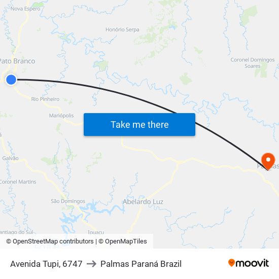 Avenida Tupi, 6747 to Palmas Paraná Brazil map