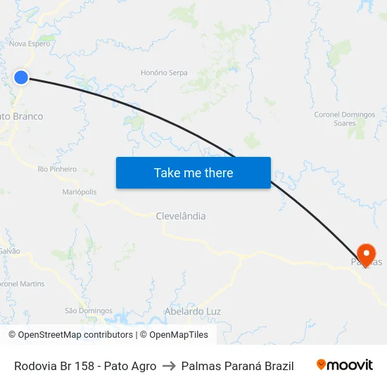 Rodovia Br 158 - Pato Agro to Palmas Paraná Brazil map