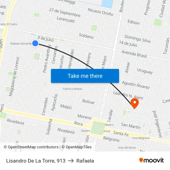 Lisandro De La Torre, 913 to Rafaela map