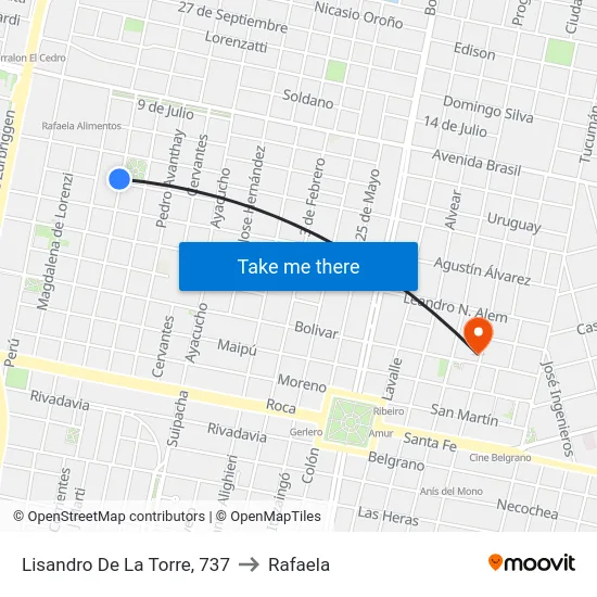 Lisandro De La Torre, 737 to Rafaela map