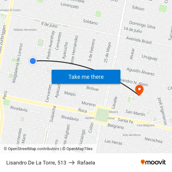 Lisandro De La Torre, 513 to Rafaela map
