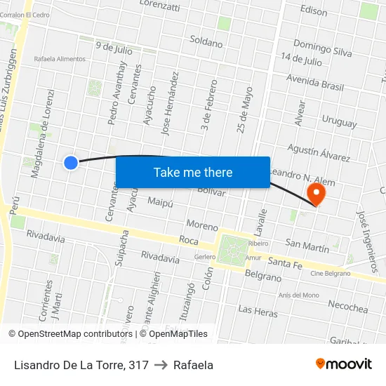 Lisandro De La Torre, 317 to Rafaela map