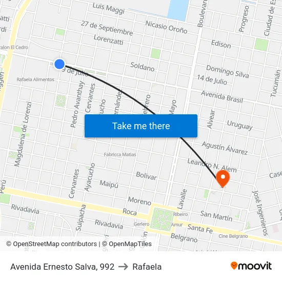 Avenida Ernesto Salva, 992 to Rafaela map